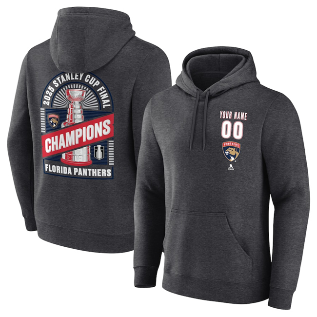 Men's Charcoal Florida Panthers Custom 2025 Stanley Cup Champions Pullover Hoodie
